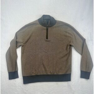JCrew Men's Large 1/4 Zip Pullover Sweater Brown Herringbone Pattern Long Sleeve